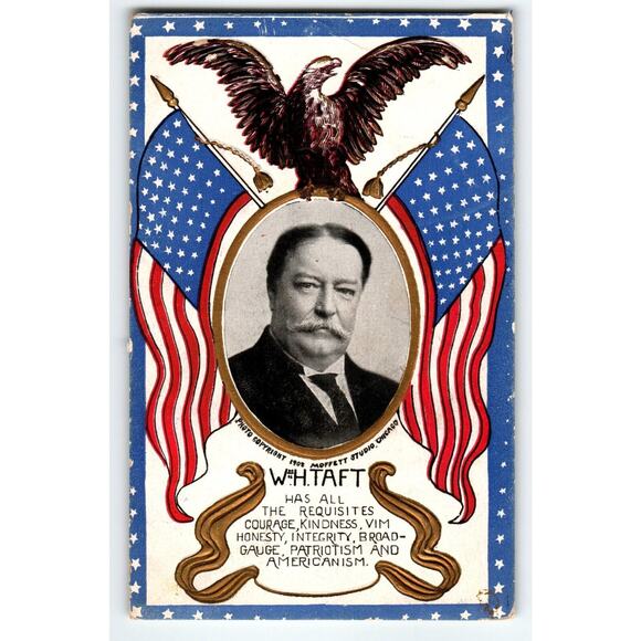 William H Taft President Campaign Postcard Political Flags Eagle 1908 Moffett - Picture 1 of 2